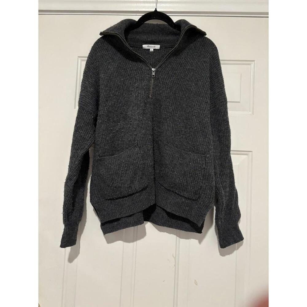 Women's sz S Madewell grey zip up sweater‎ #1050 Oversized